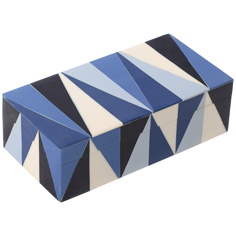 Шкатулка Blue White Triangles Bone Inlay Box Синий Белый Голубой Черный в Ульяновске | Loft Concept 