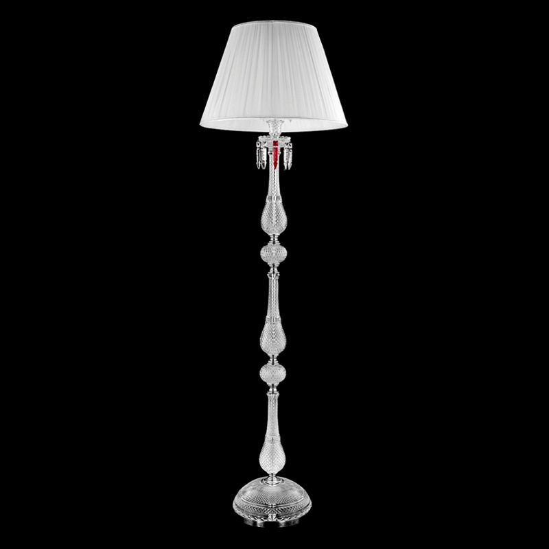 Торшер с белым текстильным абажуром и хрустальными подвесками Lustre Reverie Хром Прозрачное Стекло Белый в Ульяновске | Loft Concept 
