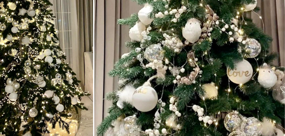Дизайнерская Елка с Белым Декором Christmas Tree White Balls - фото №1
