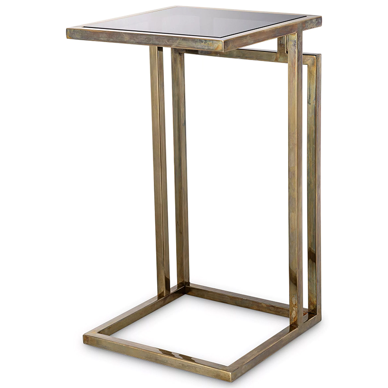 Приставной стол Eichholtz Side Table Marcus Brass Латунь Стекло Смок в Ульяновске | Loft Concept 