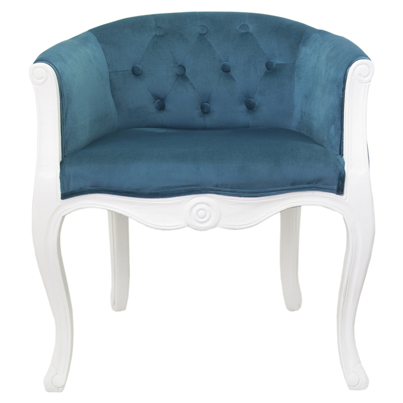 Кресло низкое в стиле прованс Louis French Armchair white and blue velour Бирюзовый Белый в Ульяновске | Loft Concept 