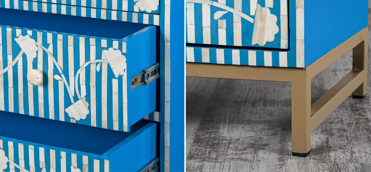 Комод синий инкрустация костью Blue Flowers - фото №2