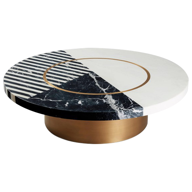 Кофейный стол Mercado Marble Brass Coffee Table Черно-белый Латунь в Ульяновске | Loft Concept 