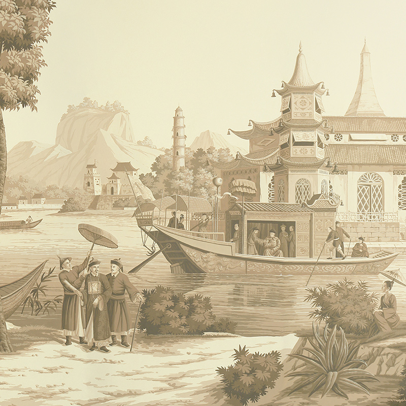 Обои ручная роспись Procession Chinoise Sepia on scenic paper  в Ульяновске | Loft Concept 