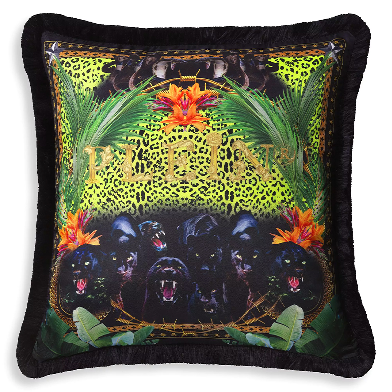 Подушка Philipp Plein Cushion Silk Jungle 50 x 50 Черный Мульти в Ульяновске | Loft Concept 