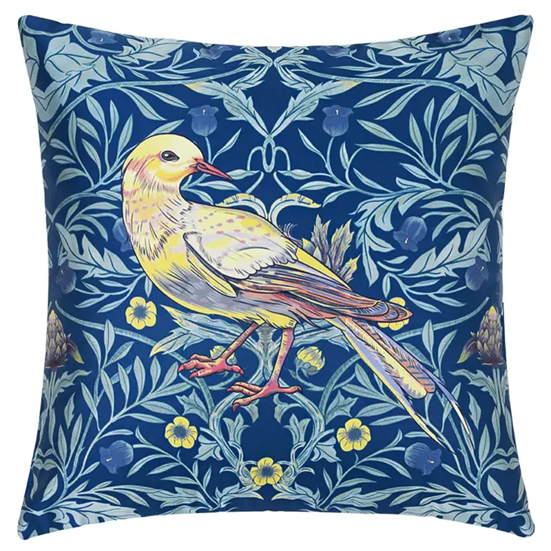 Декоративная подушка Bird and Flower Pattern Cushion Синий Мульти в Ульяновске | Loft Concept 