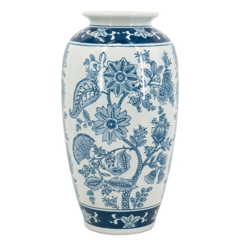 Ваза с синим цветочным орнаментом Blue & White Ornament Белый Синий Ваза с синим цветочным орнаментом Blue & White Ornament Белый Синий в Ульяновске | Loft Concept