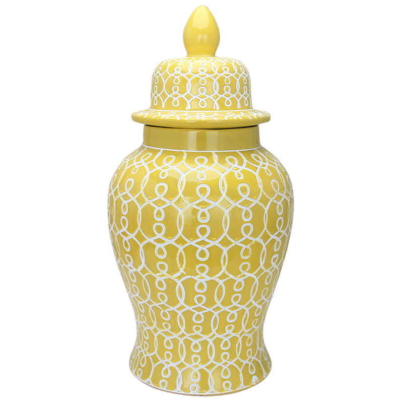 Ваза с крышкой Ceramic Yellow White Ornament Vase Желтый Белый в Ульяновске | Loft Concept 