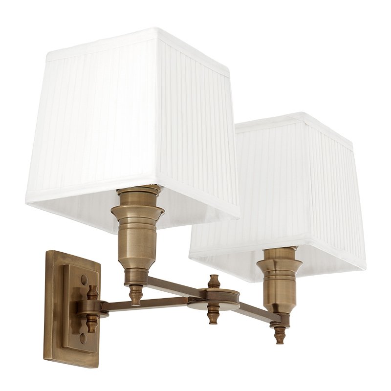 Бра Wall Lamp Lexington Double Brass+White Латунь Античная полированная Белый в Ульяновске | Loft Concept 