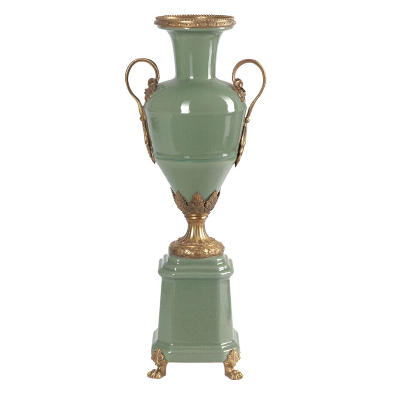 Ваза зеленого цвета из фарфора на высокой подставке с бронзовыми ручками Eden Garden porcelain and bronze Зеленый Бронза Ваза зеленого цвета из фарфора на высокой подставке с бронзовыми ручками Eden Garden porcelain and bronze Зеленый Бронза в Ульяновске | Loft Concept