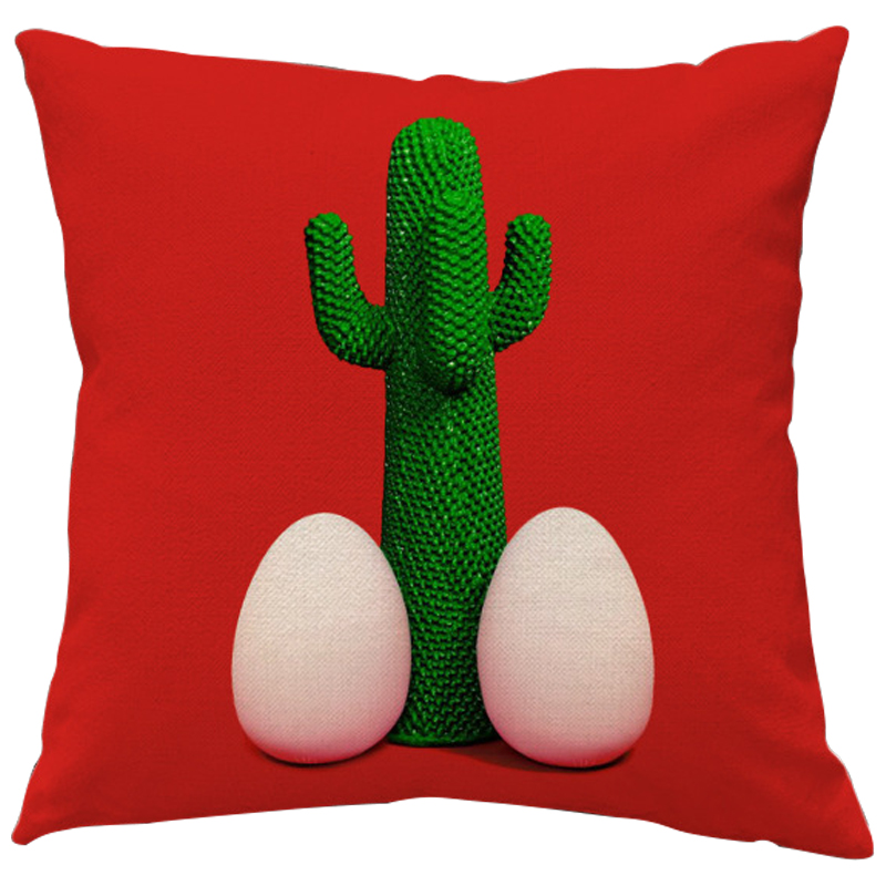 Декоративная подушка Seletti Cushion God Cactus Красный Зеленый Белый в Ульяновске | Loft Concept 