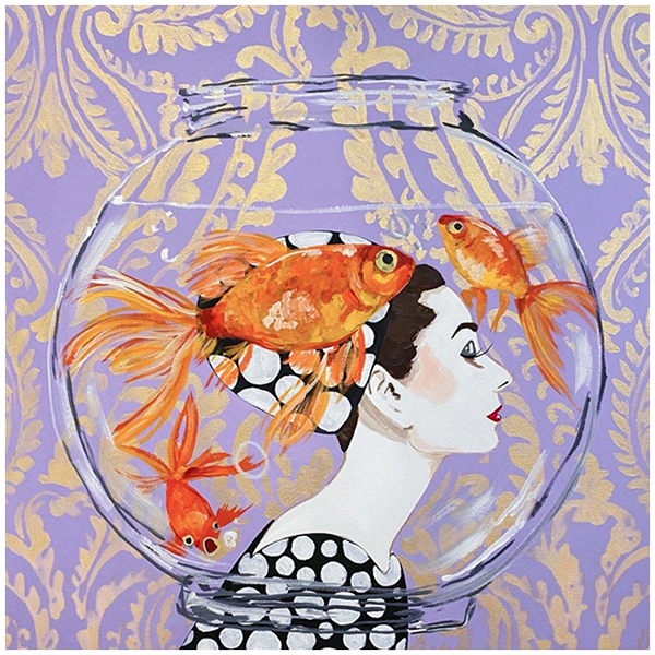 Картина Audrey Fishbowl on Lavender Damask Background Мульти в Ульяновске | Loft Concept 