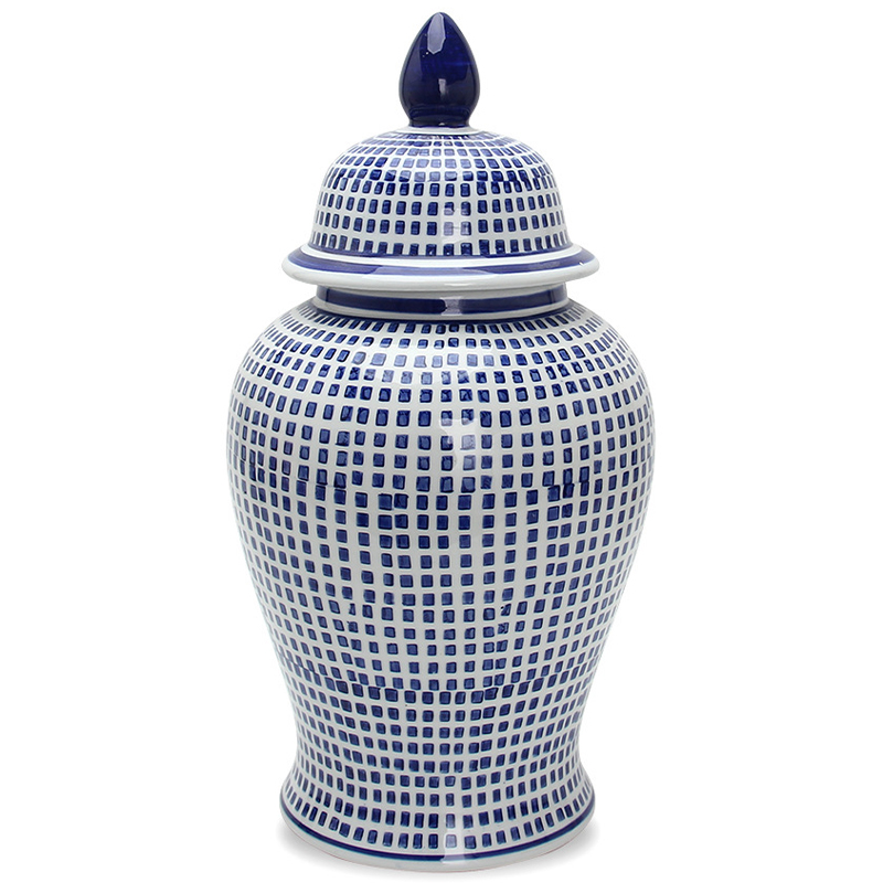 Ваза с крышкой Oriental Blue & White Square Pattern Vase Белый Синий в Ульяновске | Loft Concept 