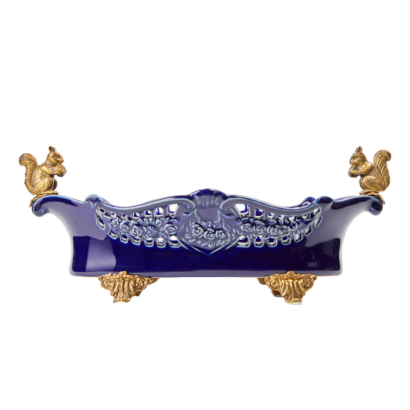 Чаша темно-синего цвета из фарфора с бронзовыми фигурками белок Eden Garden porcelain and bronze Темно-синий Бронза в Ульяновске | Loft Concept 