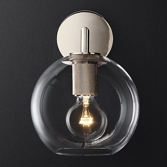 Бра RH Utilitaire Globe Shade Single Sconce Silver Прозрачное Стекло Никель в Ульяновске | Loft Concept 