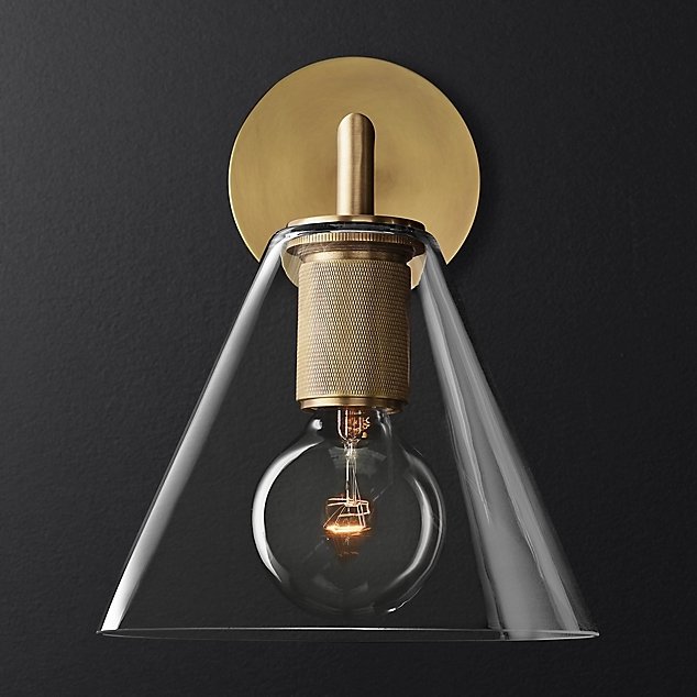 Бра RH Utilitaire Funnel Shade Single Sconce Brass Прозрачное Стекло Латунь в Ульяновске | Loft Concept 