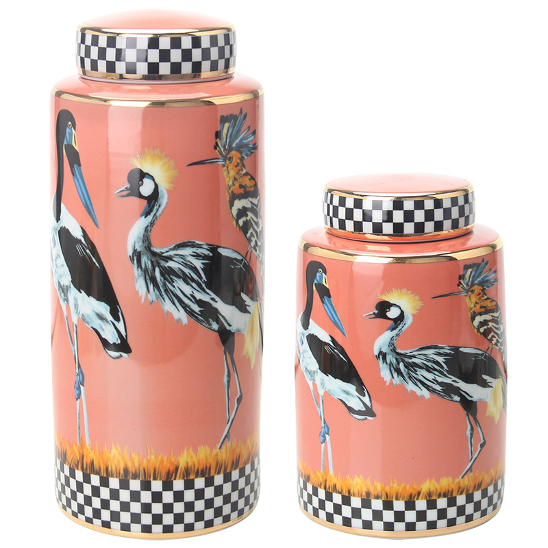 Ваза с крышкой Storks Vase Розовый Лососёвый Черно-белый Мульти в Ульяновске | Loft Concept 