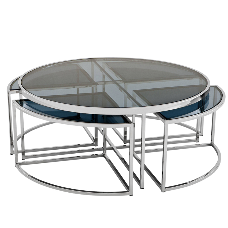 Кофейный стол Eichholtz Coffee Table Padova Stainless steel Нержавеющая сталь Стекло Смок в Ульяновске | Loft Concept 