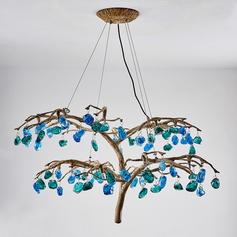 Люстра Precious Tree Chandelier Винтажное Светлое Золото Синий Бирюзовый в Ульяновске | Loft Concept 