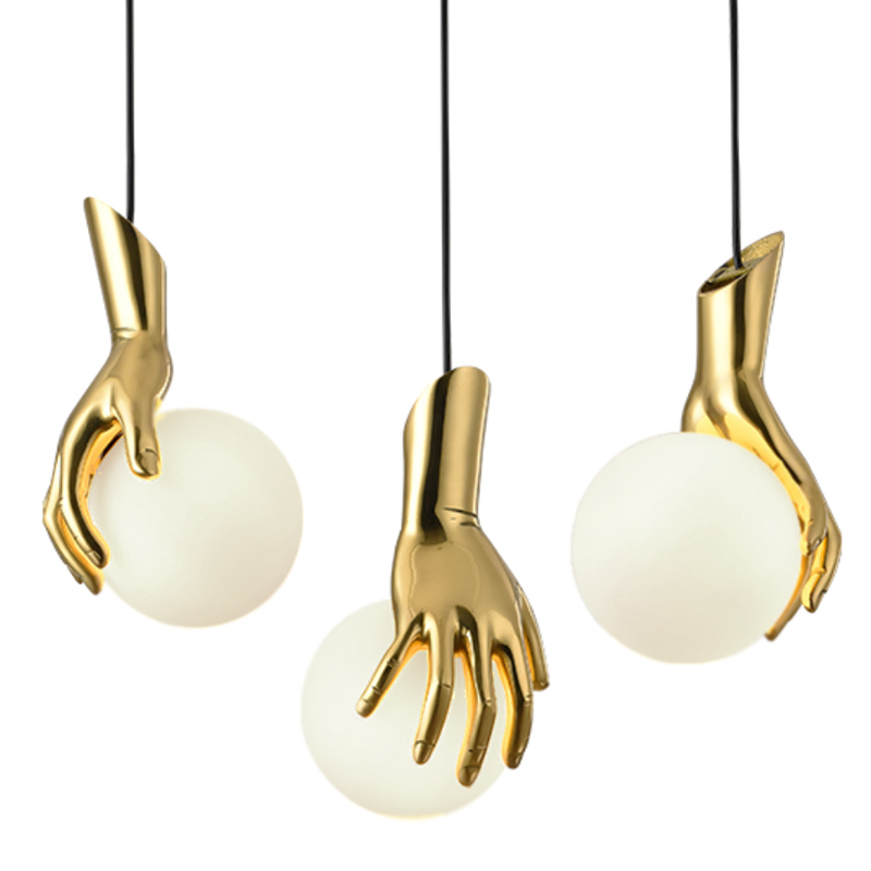 Подвесной светильник Золотая рука Gold Hand Pendant lamp Глянцевое золото Прозрачный белый в Ульяновске | Loft Concept 