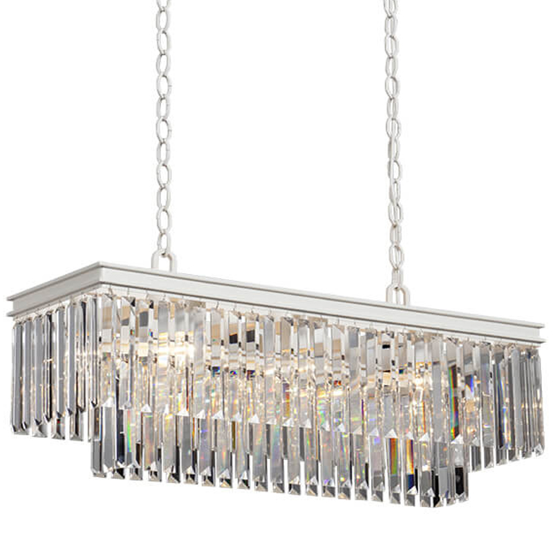 Люстра RH 1920s Odeon Clear Glass Rectangular Chandelier  White iron Длина 80 Белый Прозрачное Стекло в Ульяновске | Loft Concept 