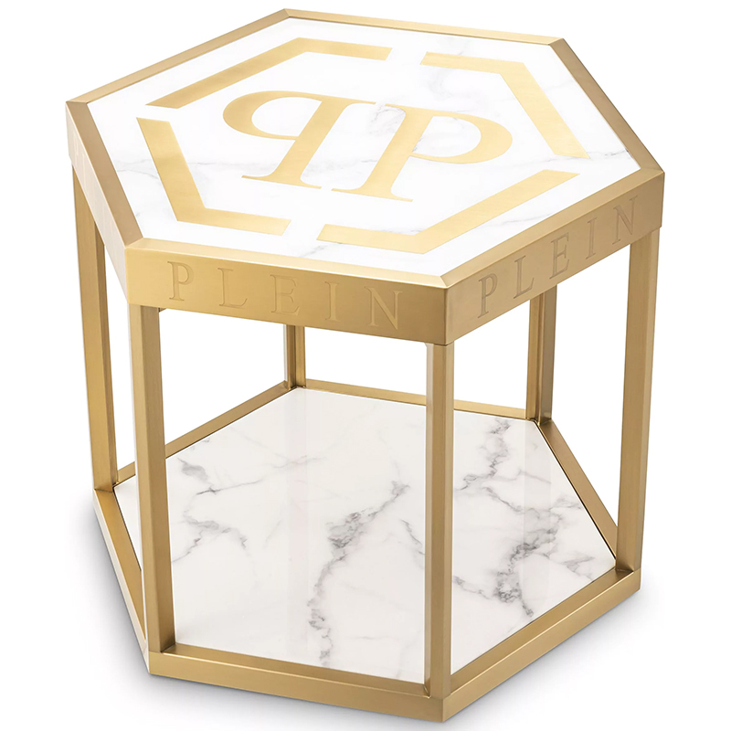 Приставной стол Philipp Plein Side Table Billionaire Золотой Белый Мрамор Bianco в Ульяновске | Loft Concept 