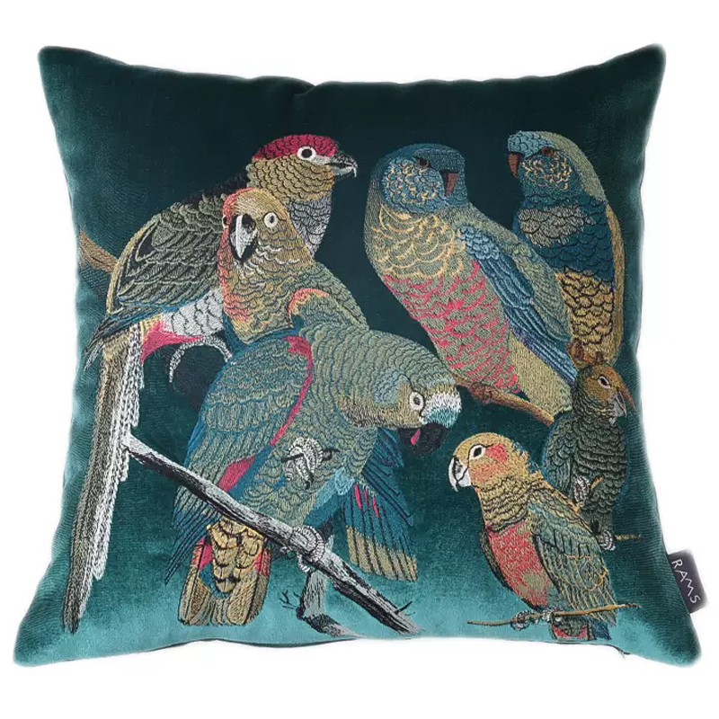 Декоративная подушка с вышивкой Embroidery Parrots Pillow Green Зеленый Мульти в Ульяновске | Loft Concept 