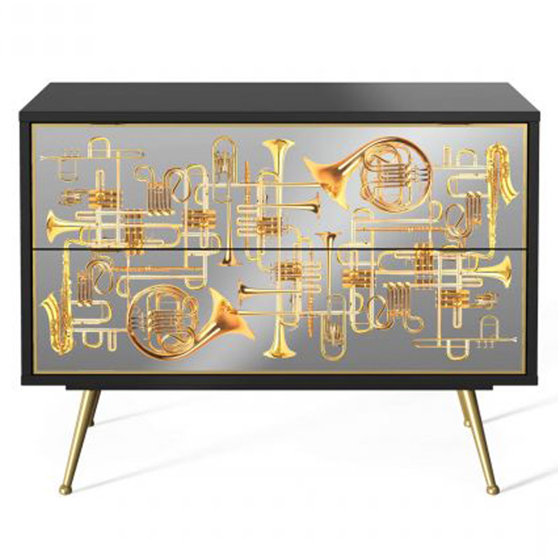 Комод Seletti Chest of Two Drawers Trumpets Золотой Черный Золотой Шампань в Ульяновске | Loft Concept 