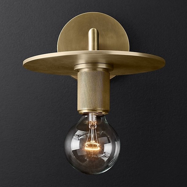 Бра RH Utilitaire Knurled Disk Shade Sconce Brass Латунь в Ульяновске | Loft Concept 