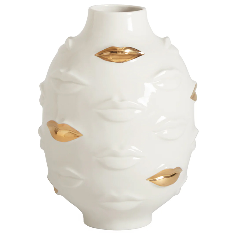 Ваза Jonathan Adler Gilded Gala Round Vase Глянцевое золото Белый в Ульяновске | Loft Concept 