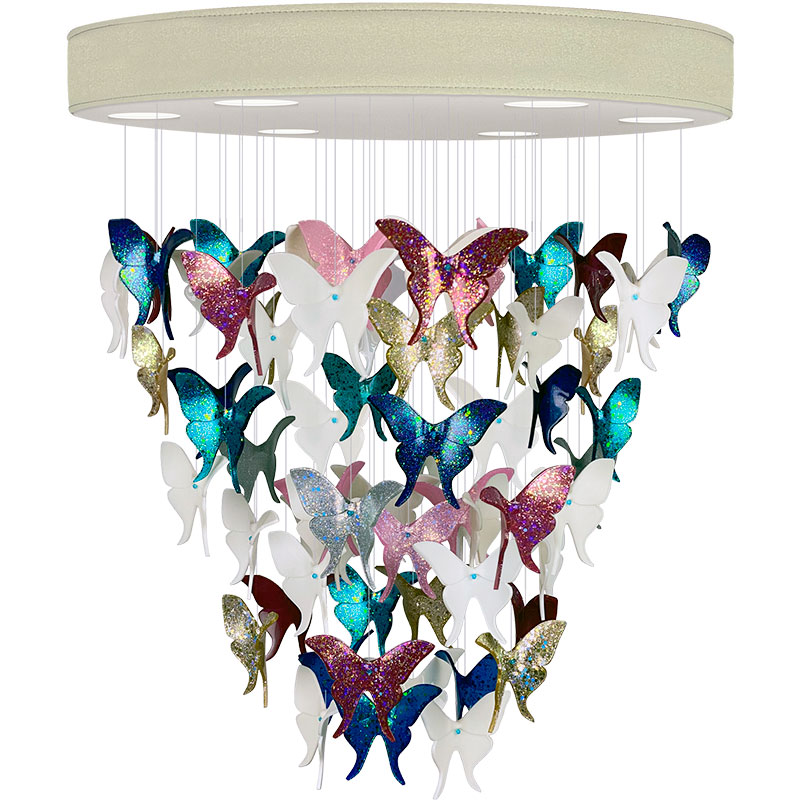 Люстра Цветные Бабочки Жемчужно-серая база Night Butterflies Chandelier Multi Color Бежево-серый Мульти в Ульяновске | Loft Concept 