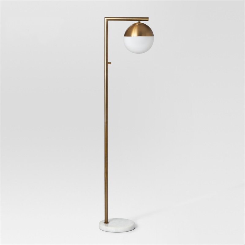 Торшер Geneva Single Glass Globe Floor Lamp Белый Латунь в Ульяновске | Loft Concept 