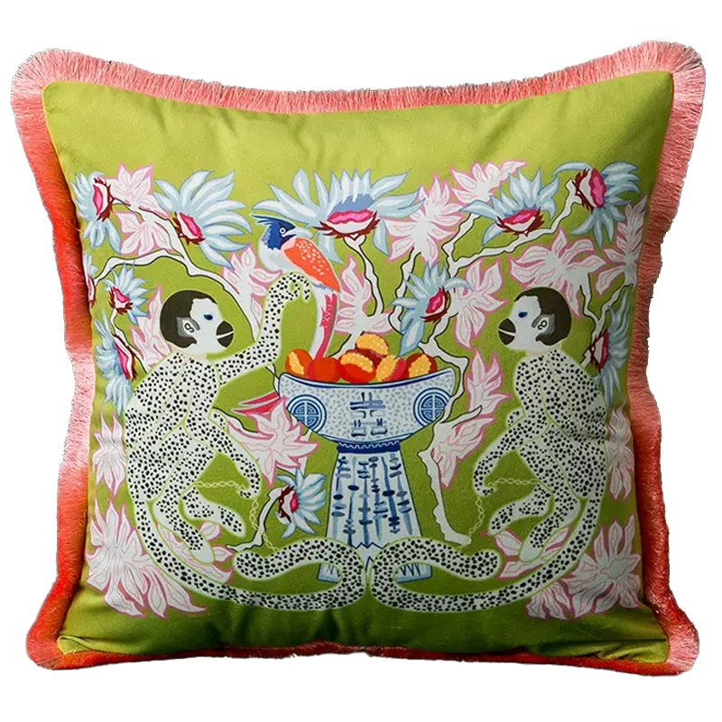 Декоративная подушка Two Monkeys Green Cushion Мульти Салатовый в Ульяновске | Loft Concept 