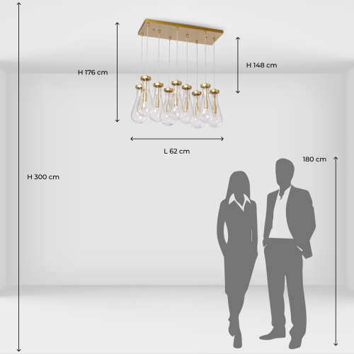 Люстра с 9-ю прозрачными стеклянными плафонами в форме капли Lucid Rain  в Ульяновске