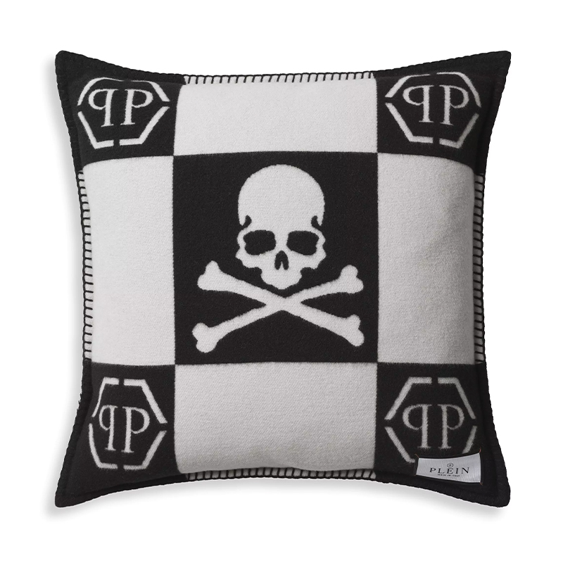 Подушка Philipp Plein Cushion Cashmere Skull 45 x 45 Black Черно-белый в Ульяновске | Loft Concept 