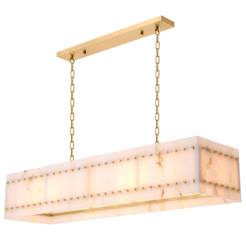 Люстра Eichholtz Chandelier Ruby Rectangular Alabaster Латунь Бежевый Белый Мрамор Bianco в Ульяновске | Loft Concept 