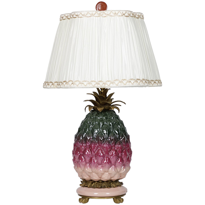 Настольная лампа с абажуром Pineapple Dark Green Purple Table Lamp Белый Бронза Зеленый Розовый в Ульяновске | Loft Concept 