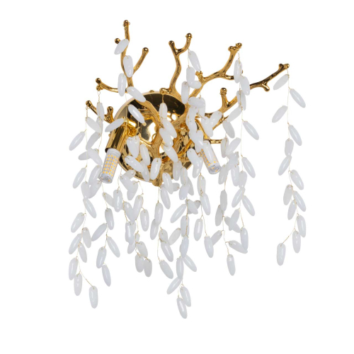 Бра золотого цвета с ветвями и белыми овальными стеклянными подвесками Droplet Chandelier Золотой Прозрачный Белый в Ульяновске | Loft Concept 