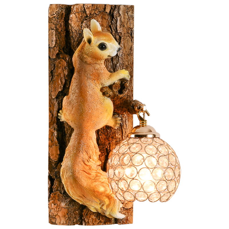 Бра для детской Белка на дереве Squirrel Wall Lamp Коричневый Оранжевый Латунь в Ульяновске | Loft Concept 