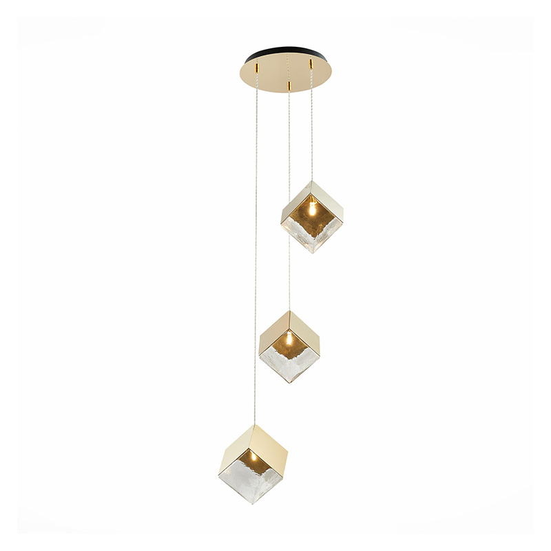 Потолочная люстра Pyrite Chandelier gold cube 3 Золотой Прозрачный в Ульяновске | Loft Concept 