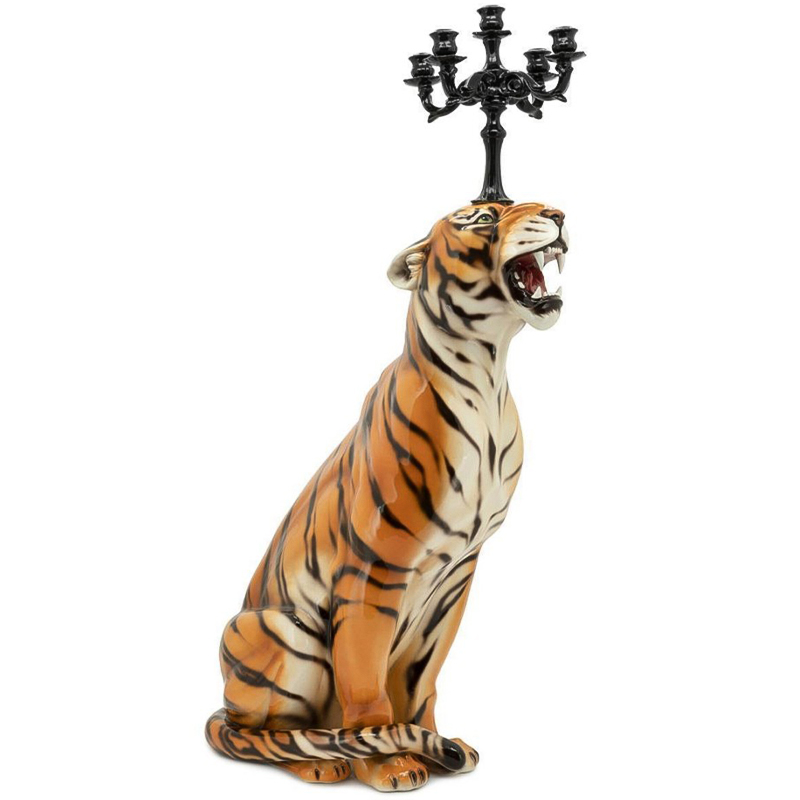 Подсвечник Abhika Candleholder Tiger Sx Malays Tiger Черный Оранжевый Светло-бежевый в Ульяновске | Loft Concept 