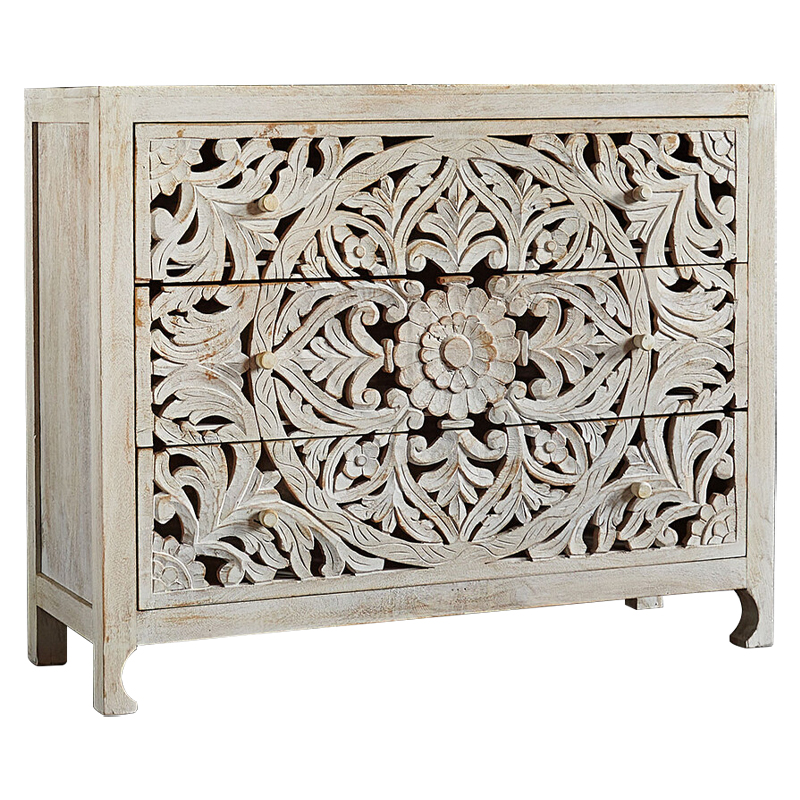 Комод Indian Antique White Furniture Chest of Drawers Kailash белый Белый в Ульяновске | Loft Concept 