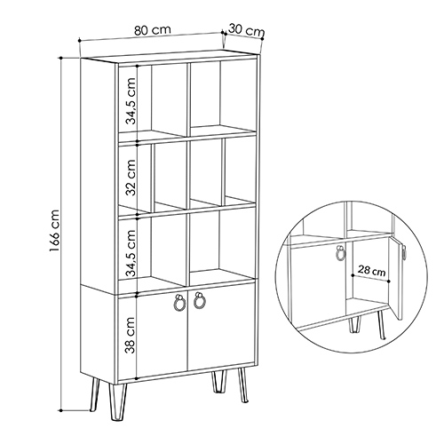 Стеллаж прямой цвета древесины с полками и 2-мя белыми дверцами BENE BOOKCASE OAK в Ульяновске