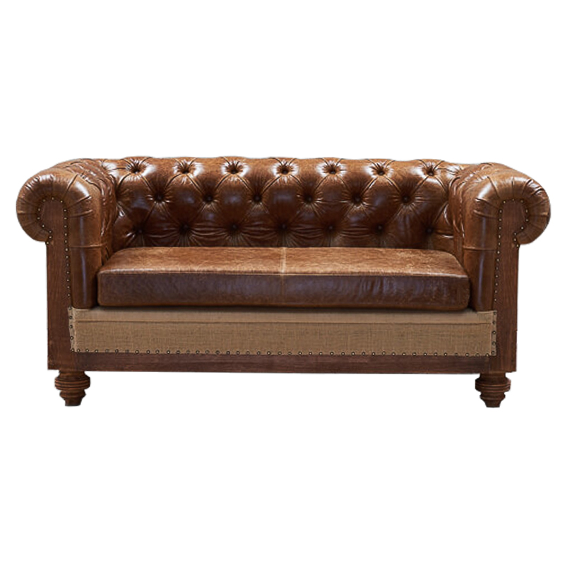 Диван Deconstructed Chesterfield Sofa double Brown leather Коричневый ivory ( слоновая кость ) в Ульяновске | Loft Concept 