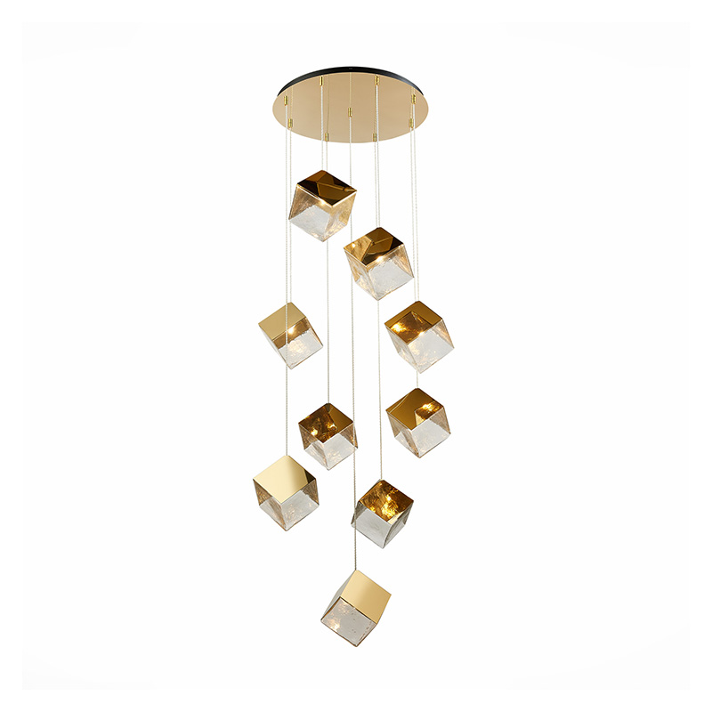 Потолочная люстра Pyrite Chandelier gold cube 9 Золотой Прозрачный в Ульяновске | Loft Concept 