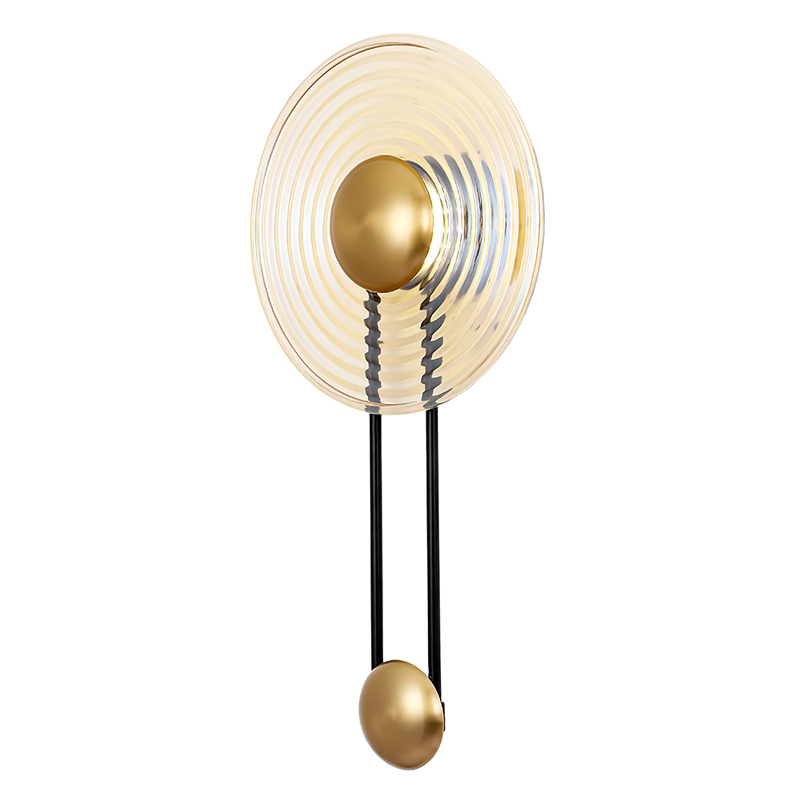 Бра с круглым рифленым плафоном янтарного цвета Savio Glass Disc Light Латунь Черный Янтарный Бра с круглым рифленым плафоном янтарного цвета Savio Glass Disc Light Латунь Черный Янтарный в Ульяновске | Loft Concept