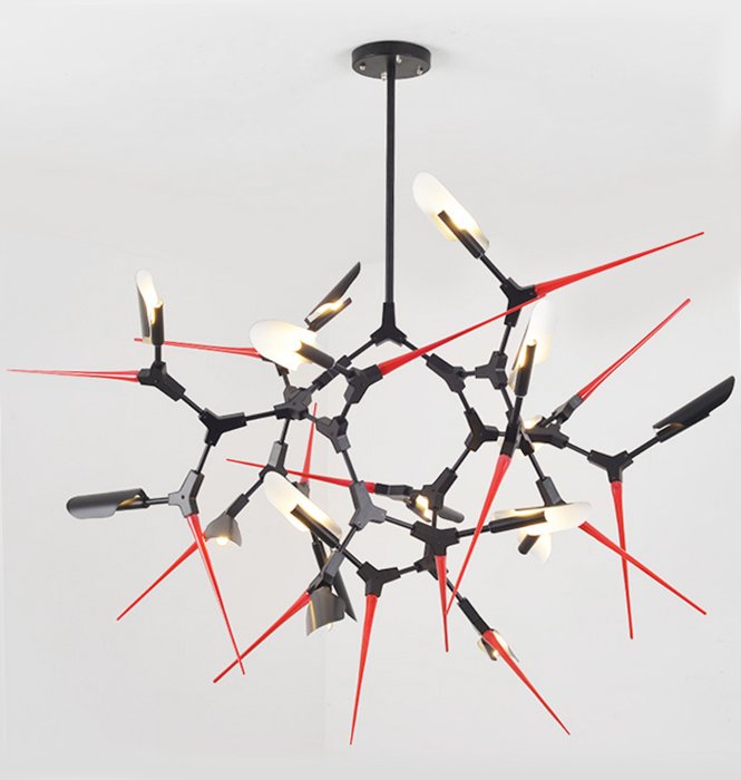 Люстра Red Spikes Chandelier 16 Черный Красный в Ульяновске | Loft Concept 