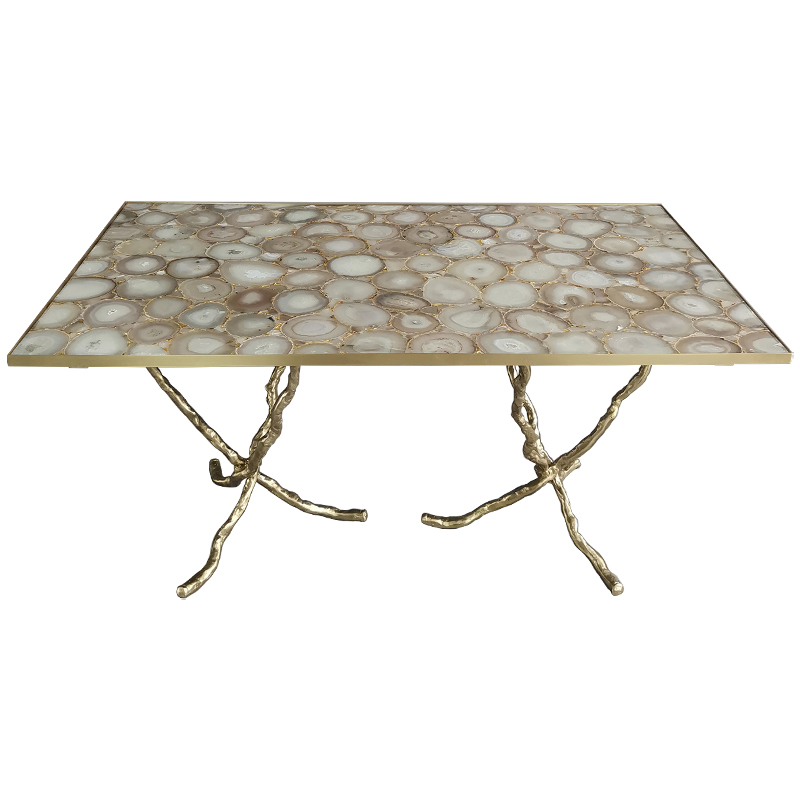 Обеденный стол Agate Design Beige Gold Dining Table Золотой Бежевый Бежево-серый в Ульяновске | Loft Concept 