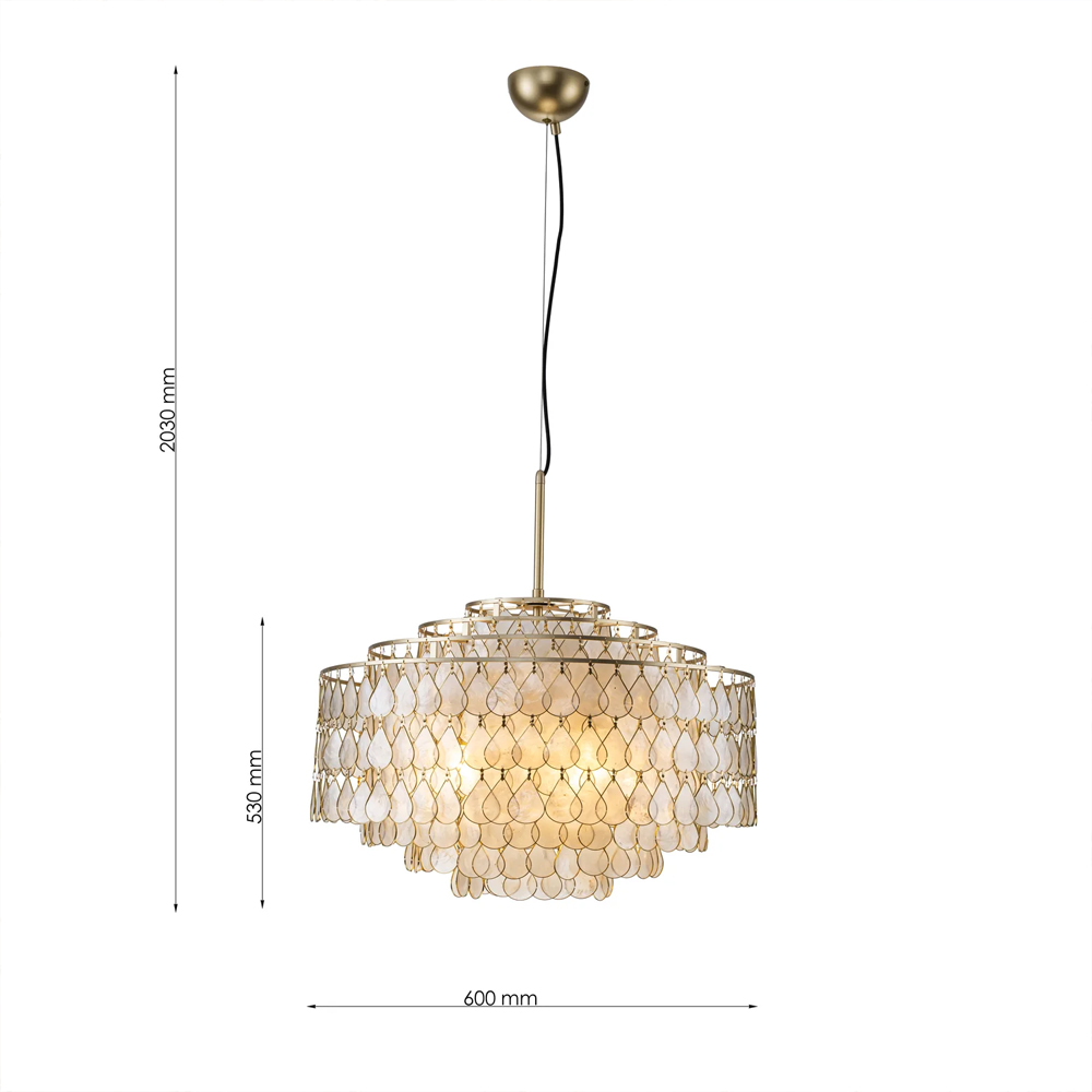 Люстра многоярусная с декором из натуральной морской ракушки Iridescent Light в Ульяновске