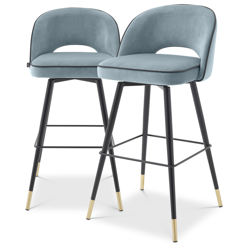 Комплект барных стульев Eichholtz Bar Stool Cliff set of 2 blue Черный Латунь Голубой пастельный в Ульяновске | Loft Concept 